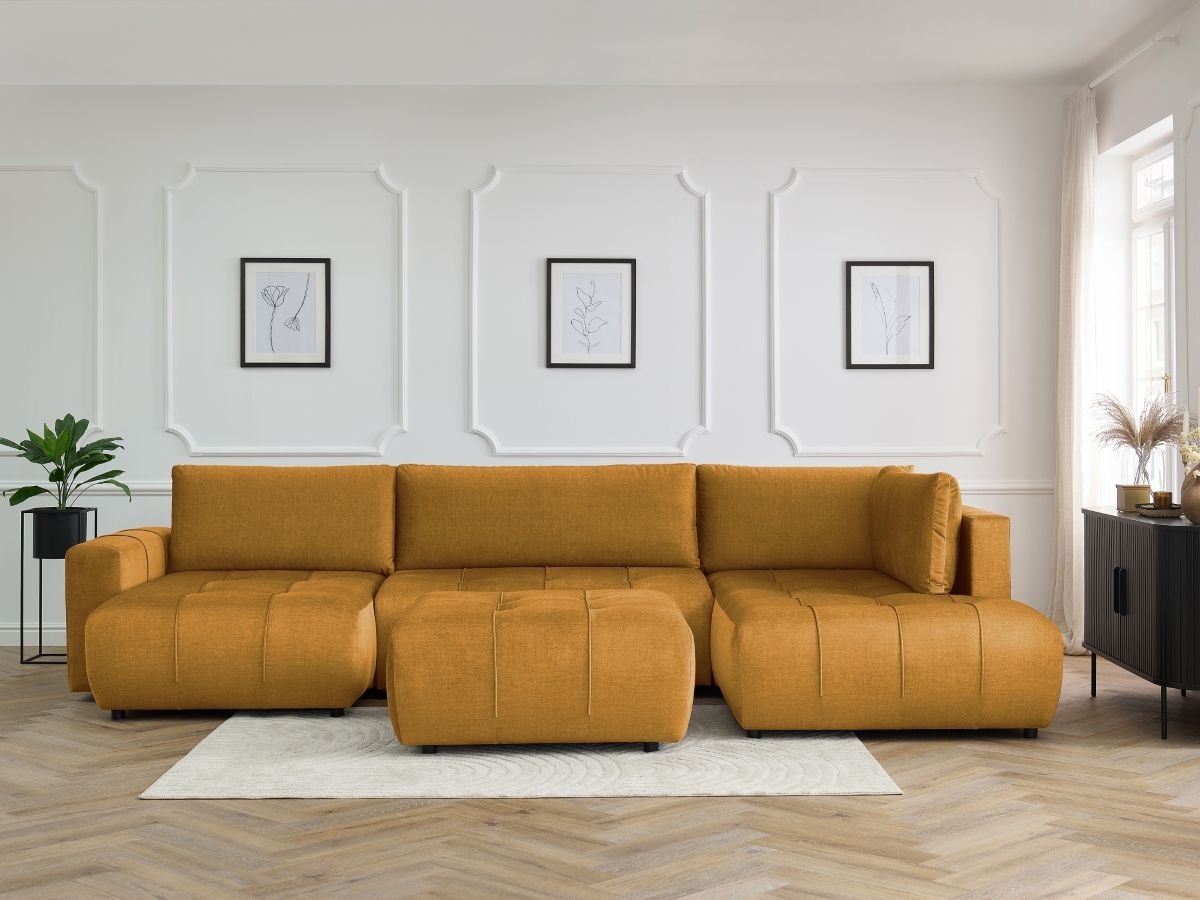 Bobochic Arsene Wohnlandschaft mit Pouf Samt Gelb Ecke links