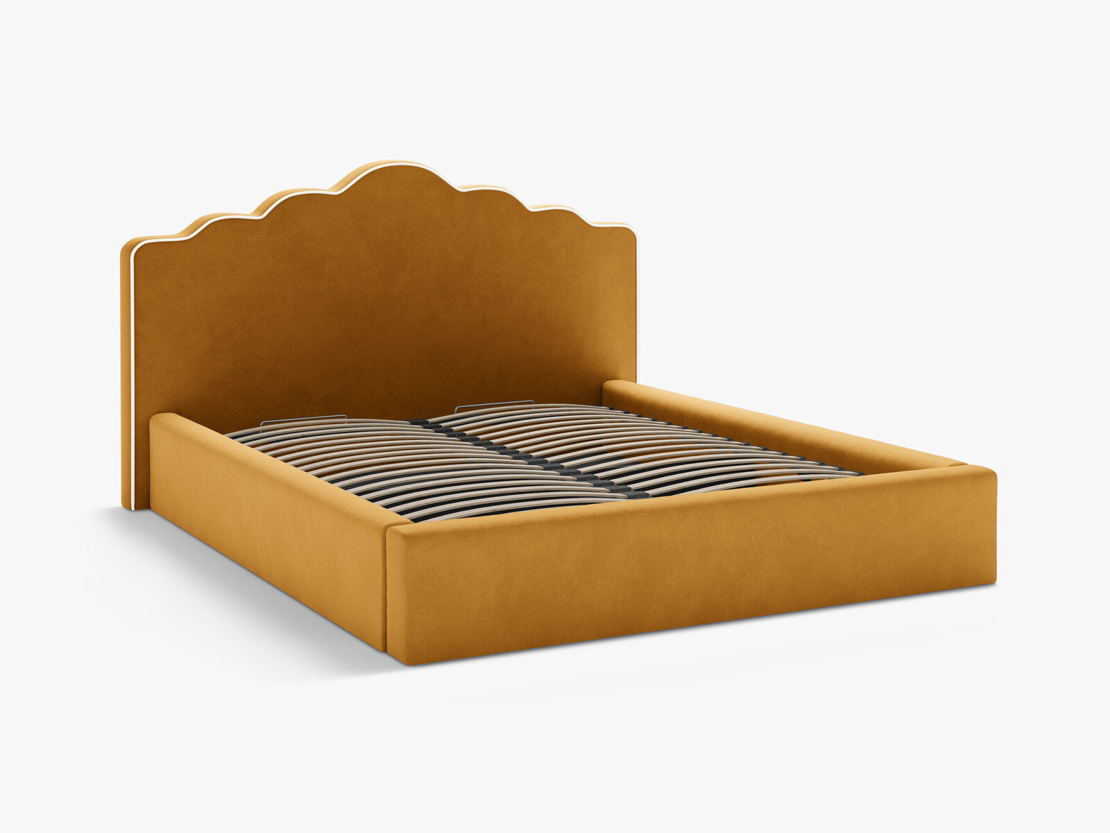 Micadoni Dream Samtbett mit Bettkasten und Kopfteil Samt Magic Velvet Elfenbein / Senf 180x200