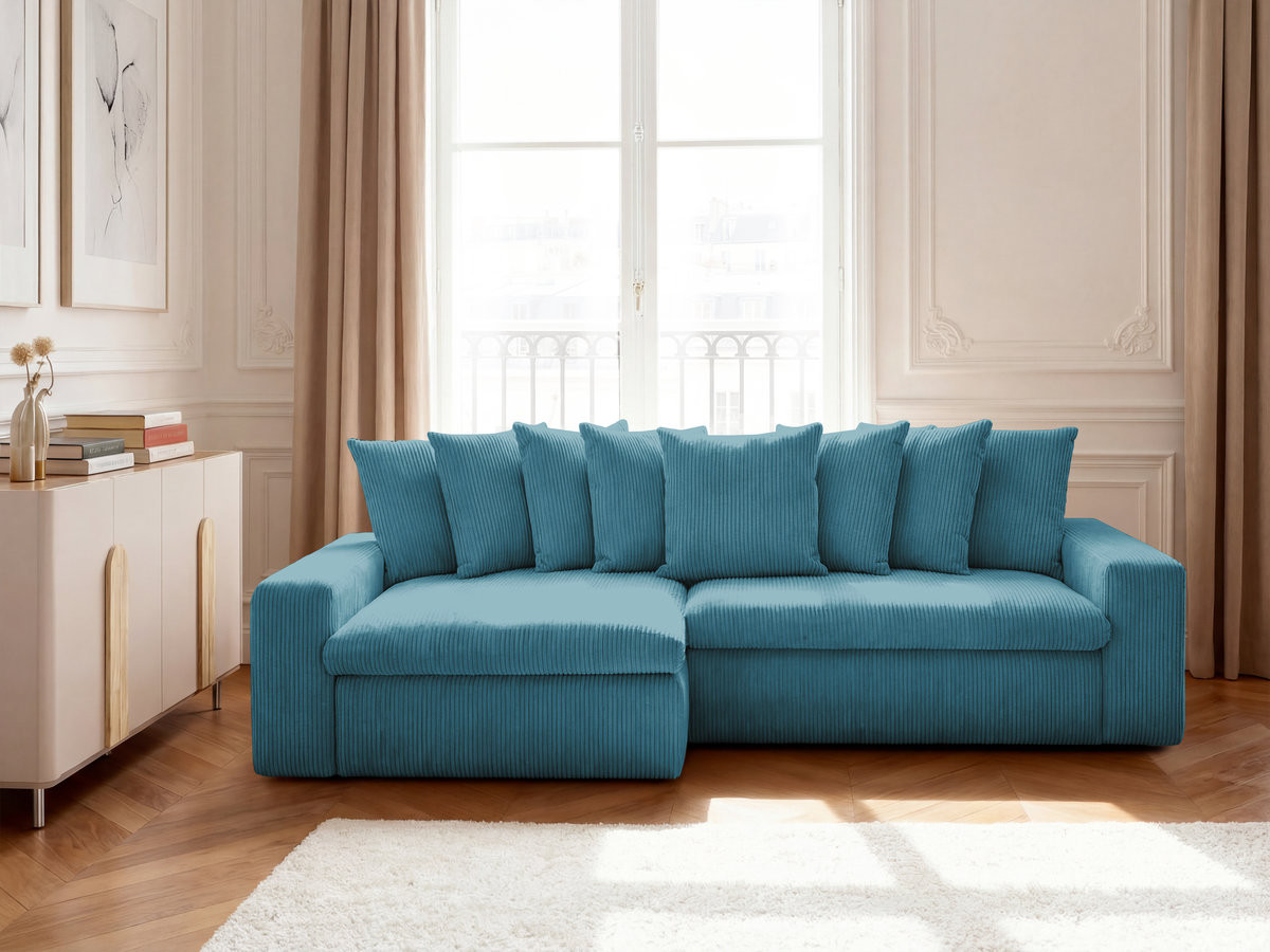 Bobochic Enore Ecksofa 330 × 157 cm Cordsamt Hellblau Ecke links