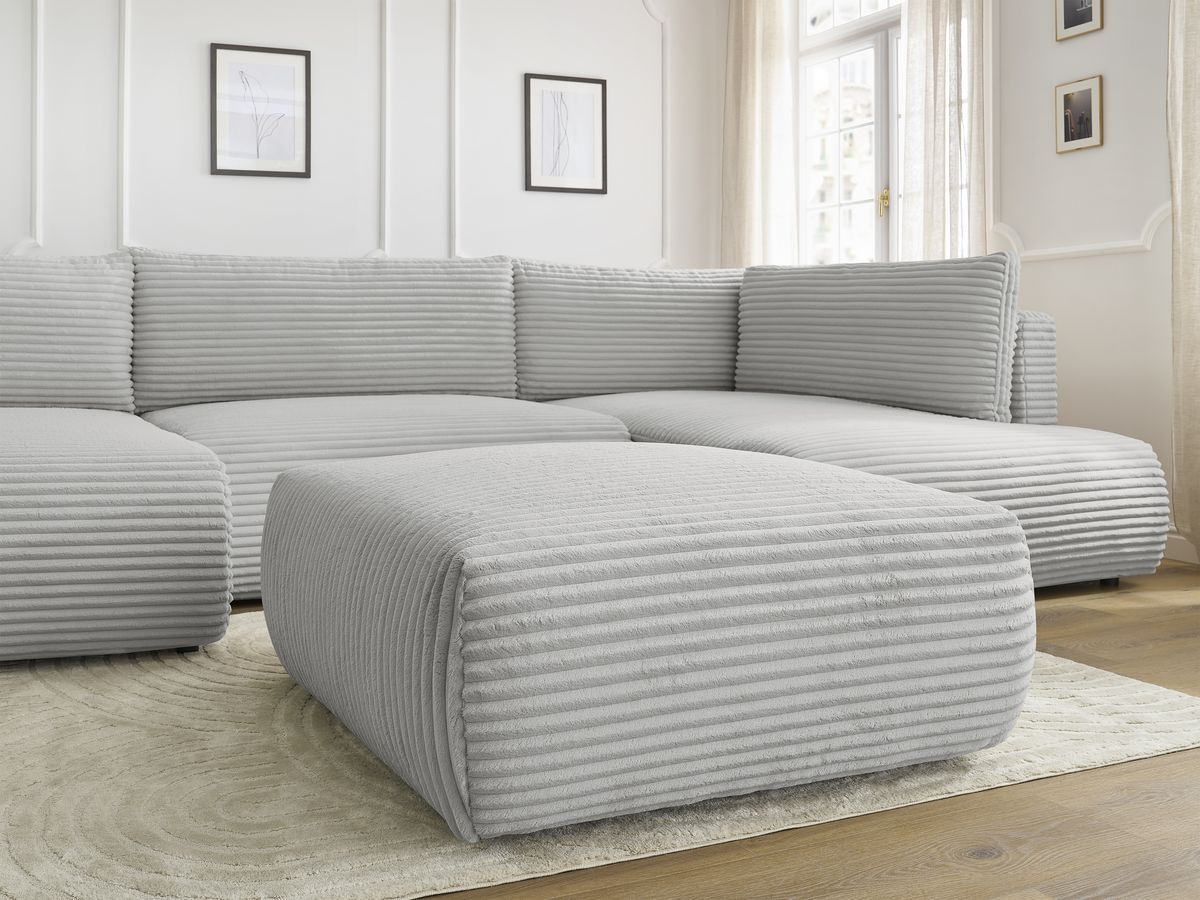 Bobochic Lucien Wohnlandschaft mit Pouf Breitcord weich Hellgrau Ecke links