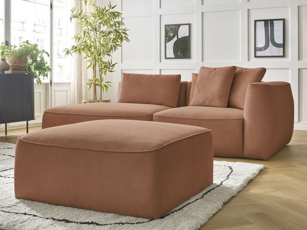 Bobochic Leopold Sofa 4-Sitzer mit Pouf Melange-Stoff Orange Armlehne rechts