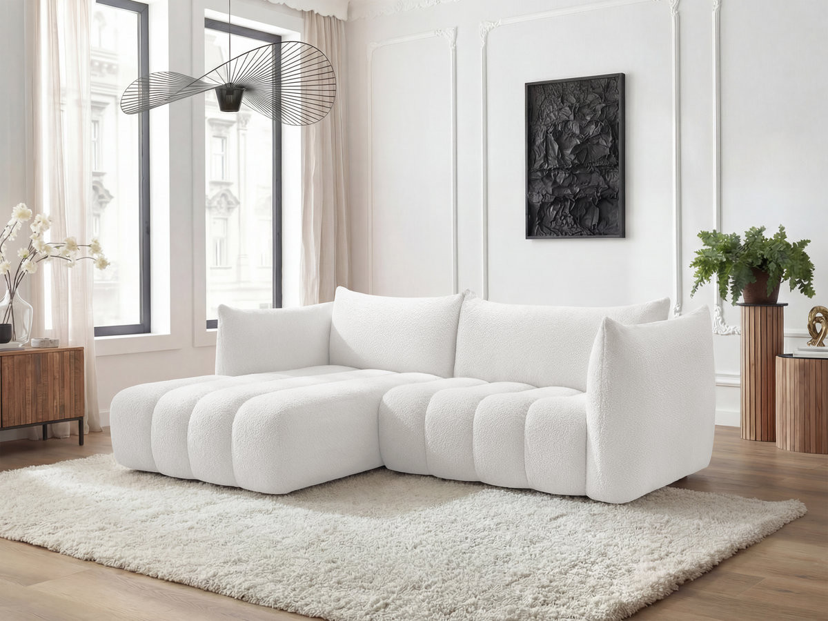 Bobochic Azra Ecksofa 262 × 178 cm Bouclé-Stoff Weiß Ecke links