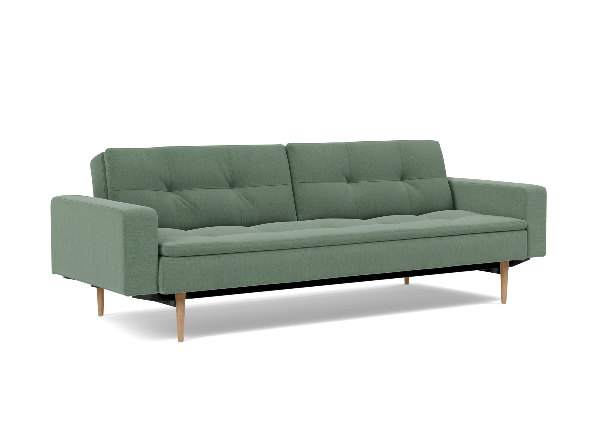 Schlafsofa Dublexo mit Armlehnen Flachgewebe Elegance 518-Green Beine Styletto Eiche hell