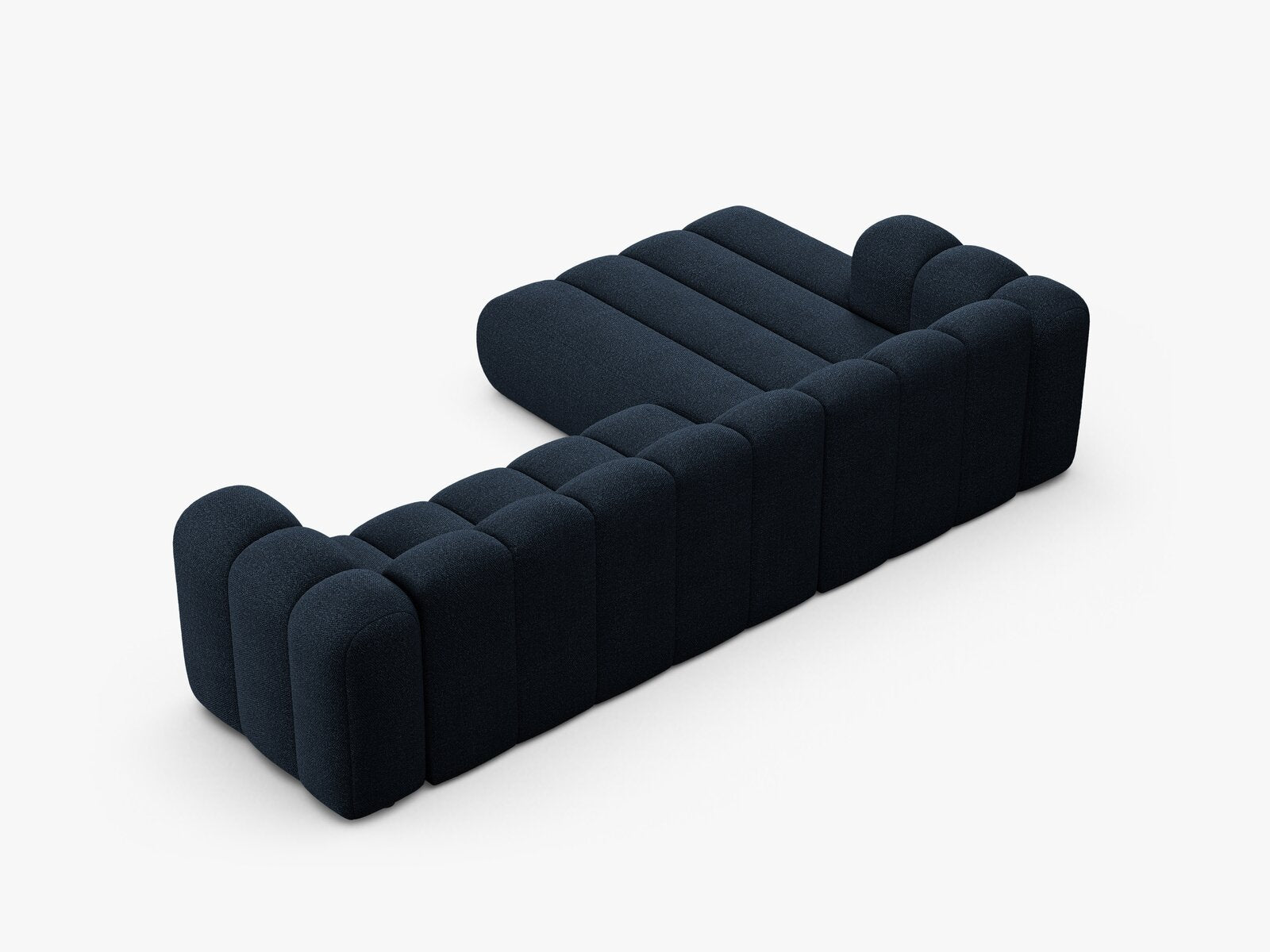Micadoni Modulares Ecksofa Lupine 4-Sitzer Links Boucle Baloo Dunkelblau