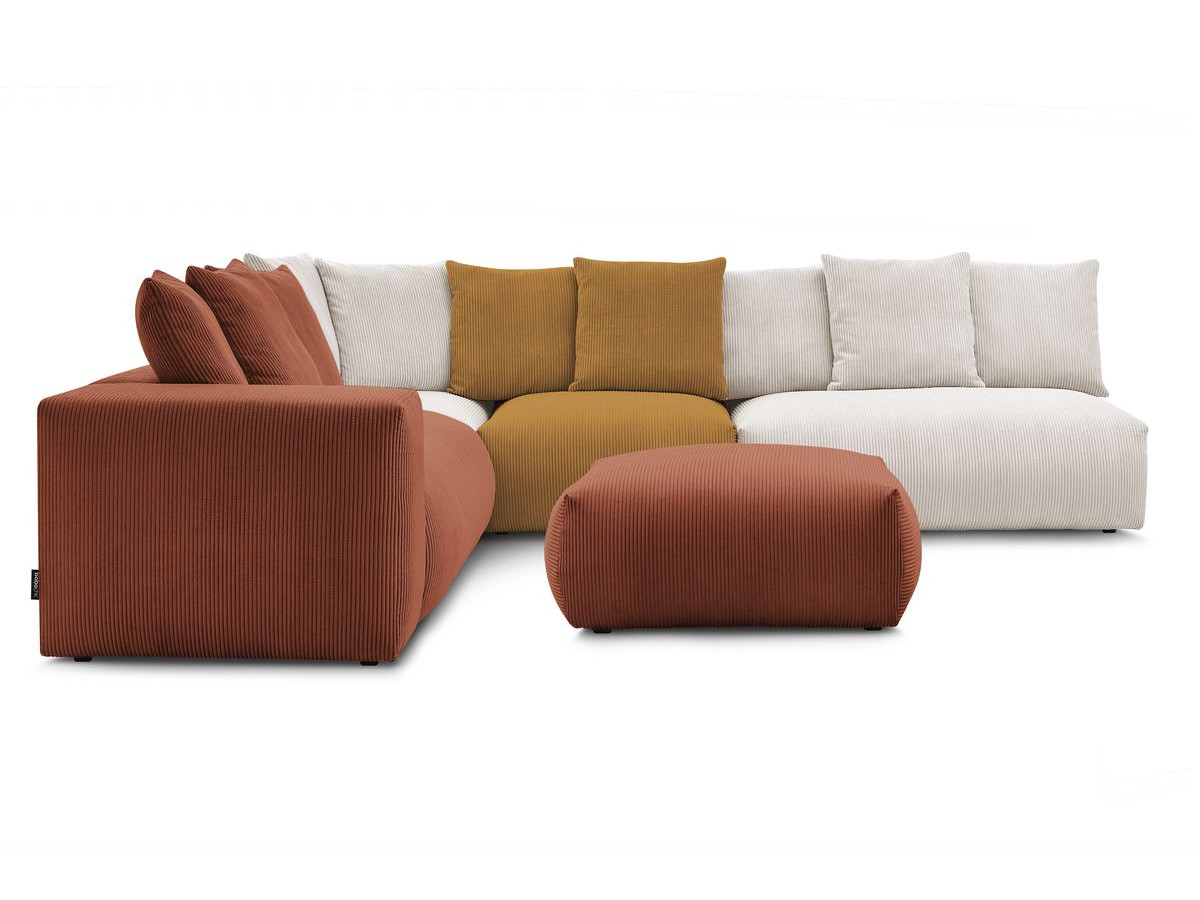Bobochic Voltaire Ecksofa mit Pouf 322 × 268 cm Cordsamt Mehrfarbig Ecke links