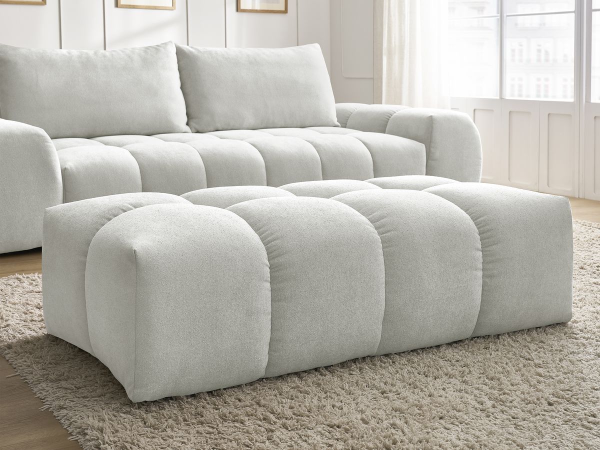 Bobochic Everest Sofa 3-Sitzer mit Pouf, 2 Kissen Strukturstoff Hellgrau