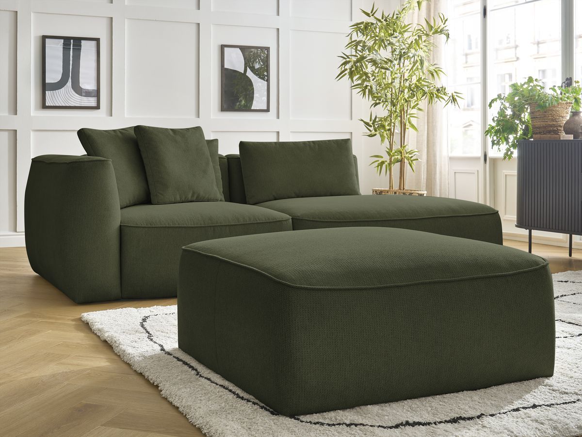 Bobochic Leopold Sofa 4-Sitzer mit Pouf Melange-Stoff Dunkelgrün Armlehne links