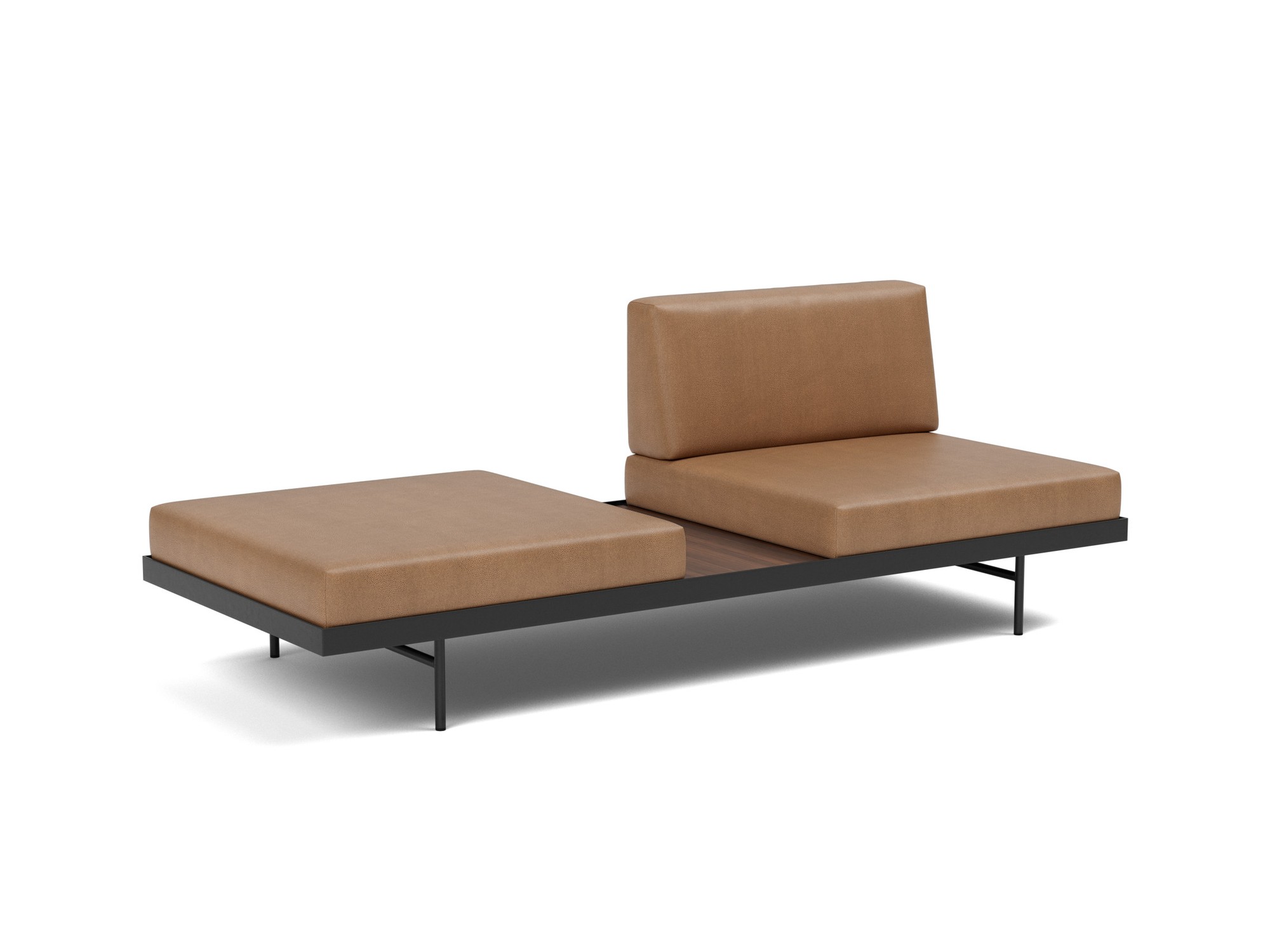 Tagesbett Puri Lederoptik Faunal 551-Brown Beine mit Nussbaumtisch