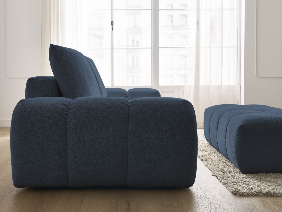 Bobochic Everest Sofa 3-Sitzer mit Pouf, 2 Kissen Melange-Stoff Dunkelblau