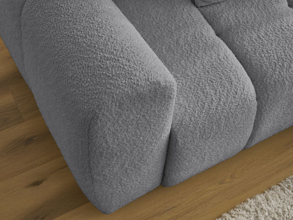 Bobochic Roxelane Ecksofa mit Schlaffunktion und Bettkasten und Pouf 258 × 150 cm Bouclé-Stoff Dunkelgrau Ecke rechts