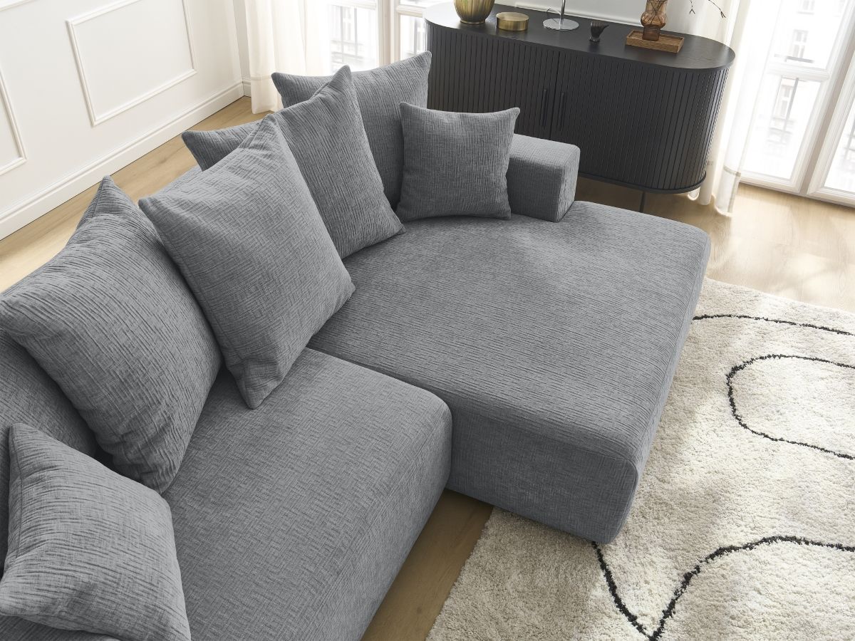 Bobochic Atilla Ecksofa mit Schlaffunktion und Bettkasten Strukturstoff Dunkelgrau Ecke rechts