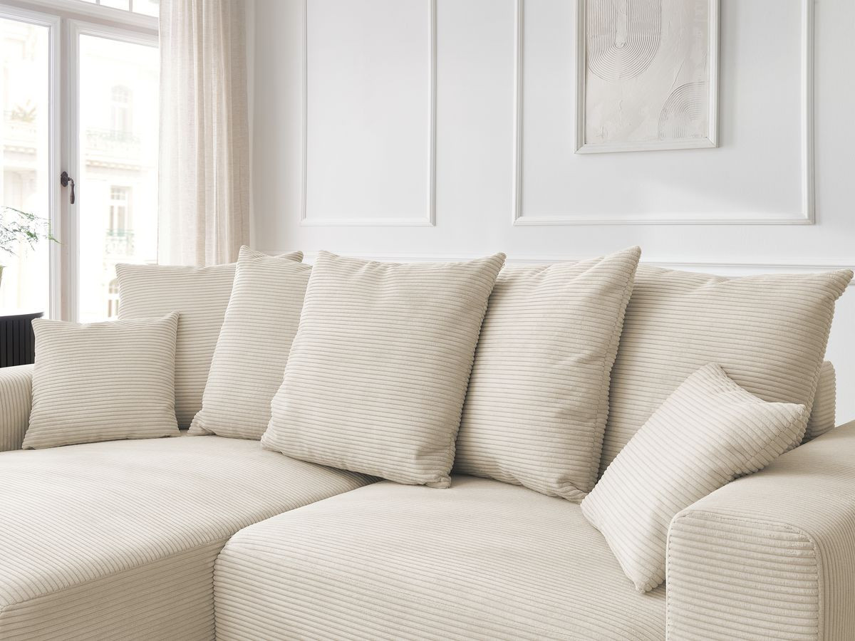 Bobochic Atilla Ecksofa mit Schlaffunktion und Bettkasten Cordsamt Beige Ecke links