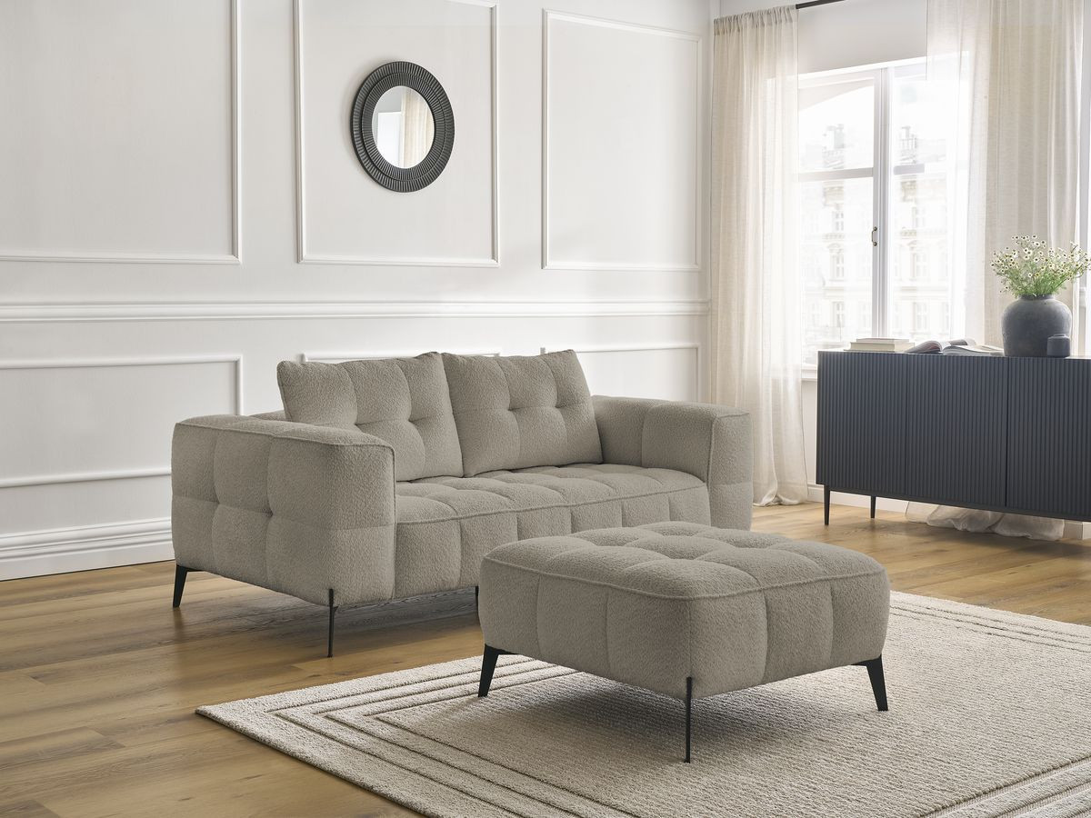 Bobochic Anis Sofa 2-Sitzer mit Pouf Bouclé-Stoff Taupe