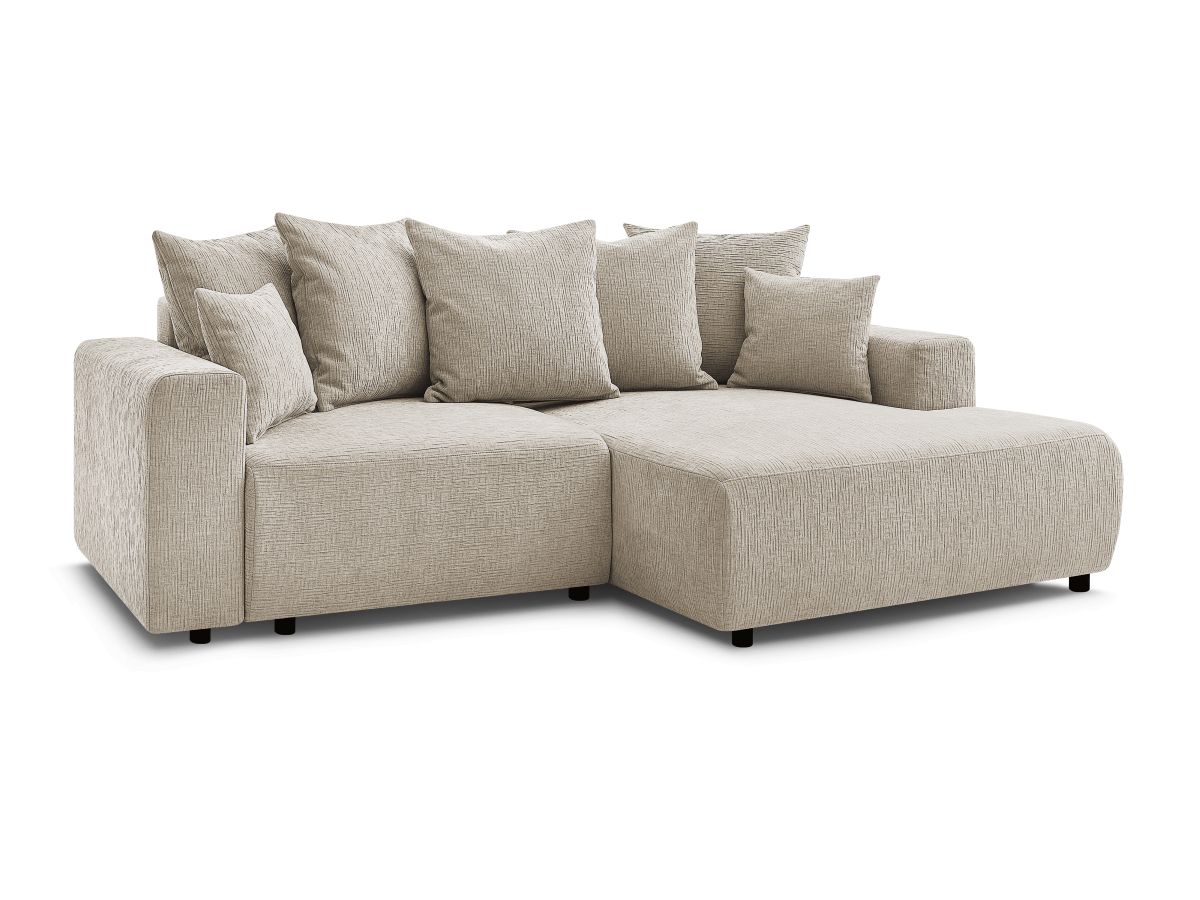Bobochic Atilla Ecksofa mit Schlaffunktion und Bettkasten Strukturstoff Beige Ecke rechts