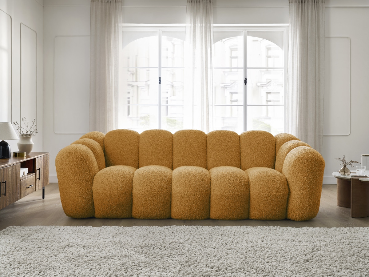 Bobochic Hippolyte Sofa 3-Sitzer Bouclé-Stoff Gelb