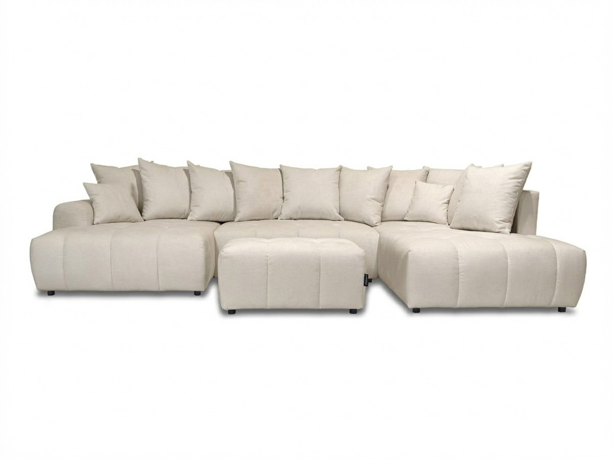 Bobochic Roxelane Wohnlandschaft mit Pouf Melange-Stoff Beige Ecke links