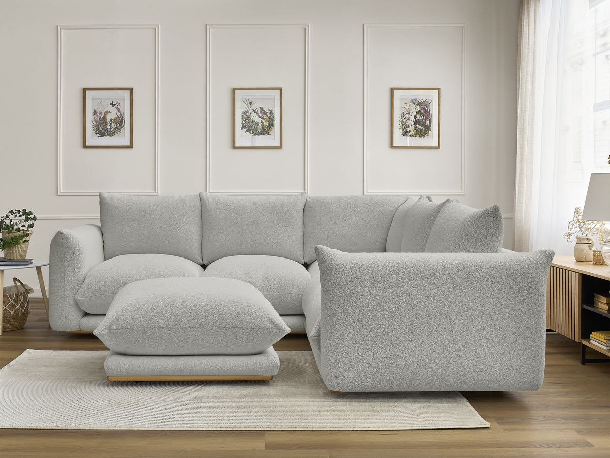 Bobochic Ernest Ecksofa mit Pouf Bouclé-Stoff Hellgrau