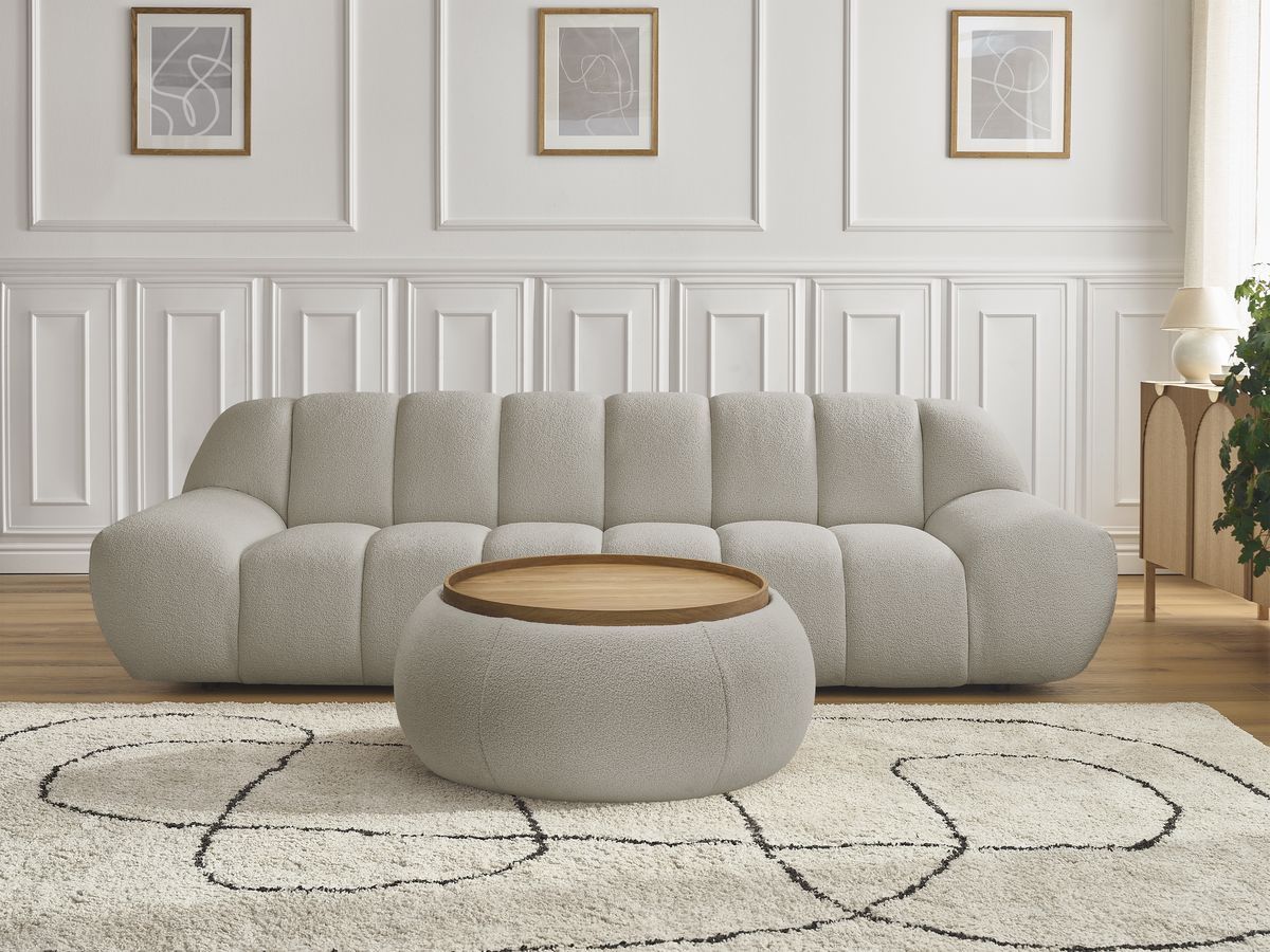 Bobochic Hayden Sofa 3-Sitzer mit Pouf 256 × 107 cm Bouclé-Stoff Taupe