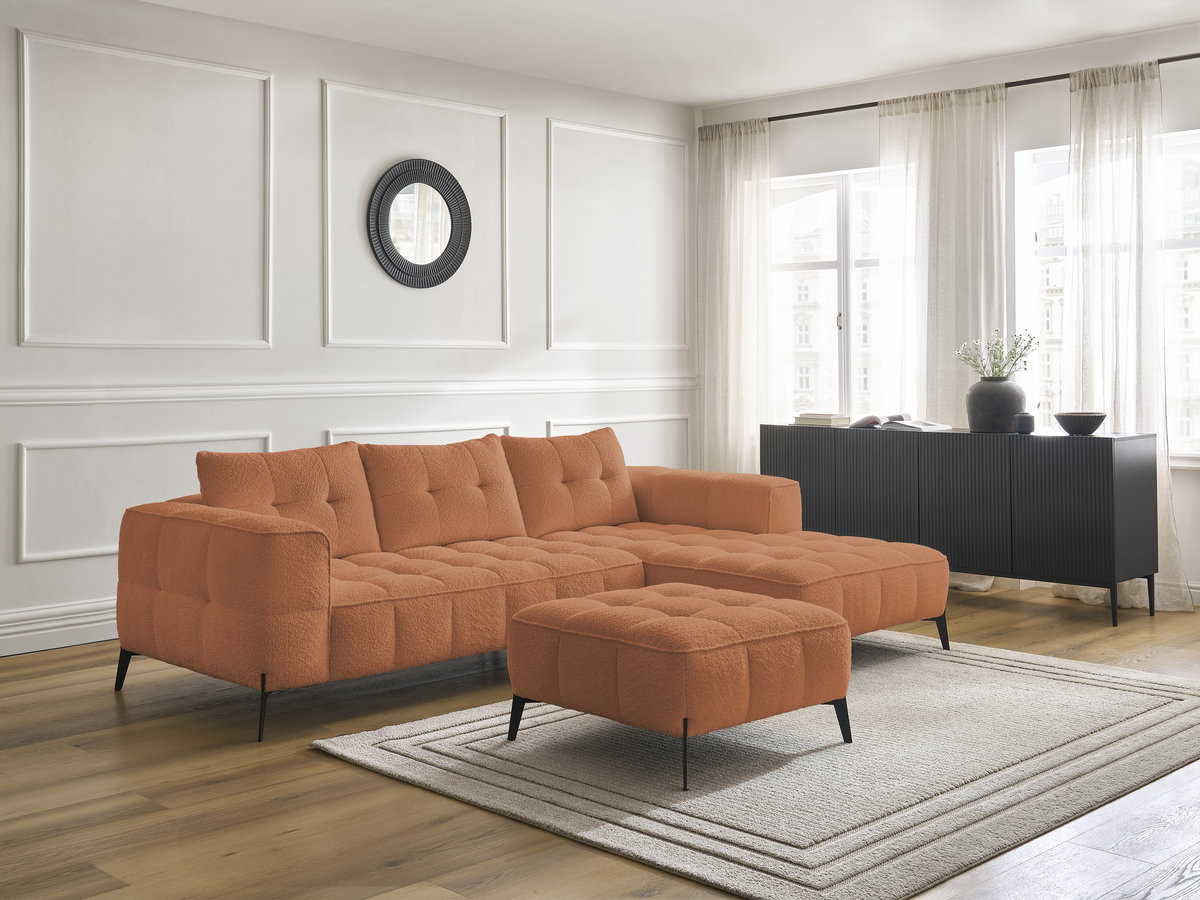 Bobochic Anis Ecksofa mit Pouf Bouclé-Stoff Orange Ecke links