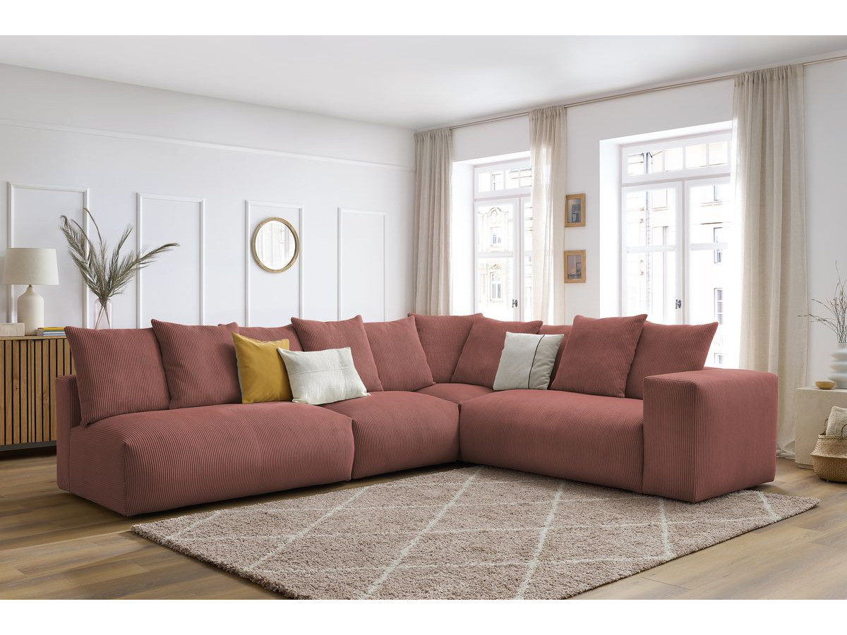 Bobochic Voltaire Ecksofa 322 × 268 cm Cordsamt Rosa Ecke rechts