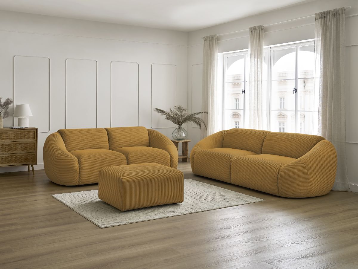 Bobochic Tina Sofa 6-Sitzer mit Pouf Cordsamt Gelb