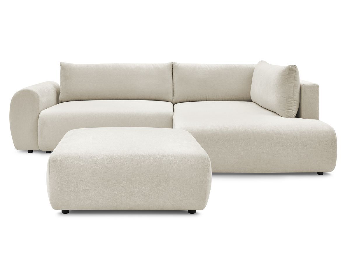 Bobochic Lucien Ecksofa mit Schlaffunktion und Bettkasten und Pouf 296 × 198 cm Stoff Beige Ecke rechts
