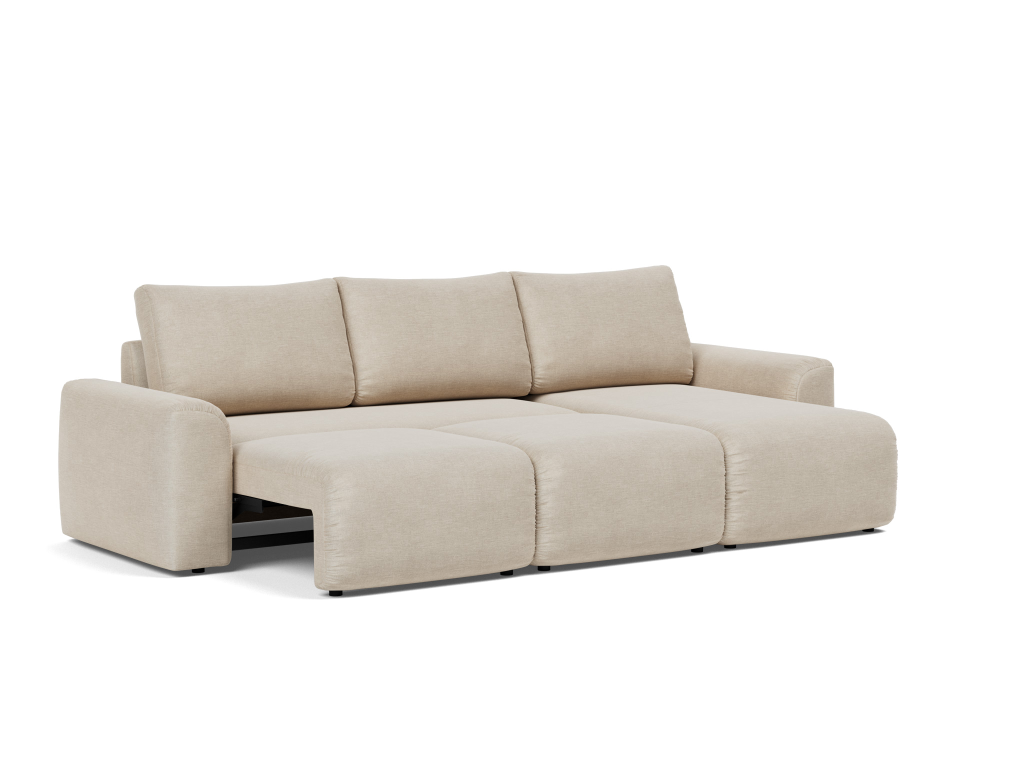 Schlafsofa Norum mit Chaiselongue und Chunky-Armlehnen Flachgewebe Phobos 586-Latte