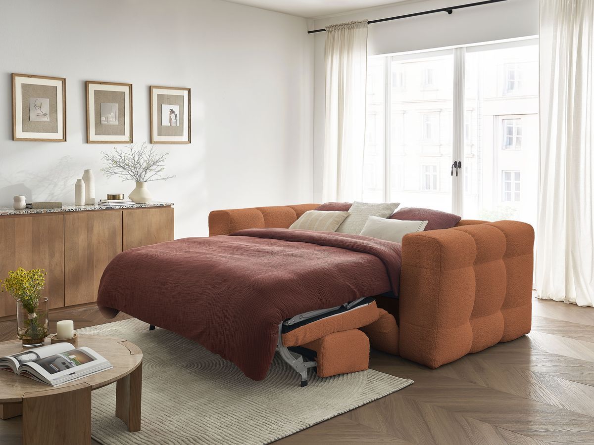 Bobochic Cloud Schlafsofa 3-Sitzer Bouclé-Stoff Orange
