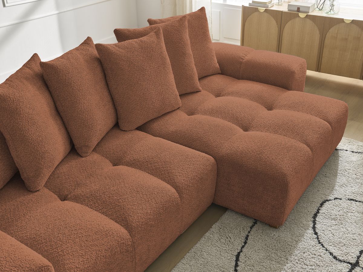 Bobochic Anakin Ecksofa, 6 Kissen Bouclé-Stoff Orange