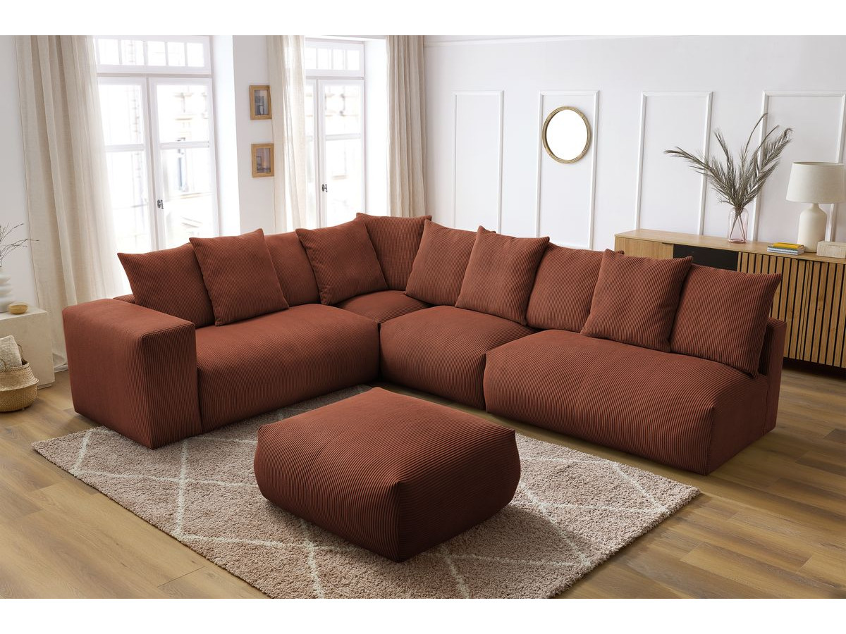 Bobochic Voltaire Ecksofa mit Pouf 322 × 268 cm Cordsamt Orange Ecke links