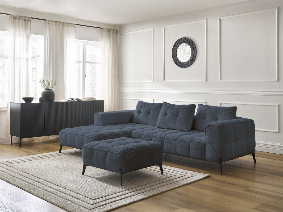 Bobochic Anis Ecksofa mit Pouf Bouclé-Stoff Dunkelblau Ecke links