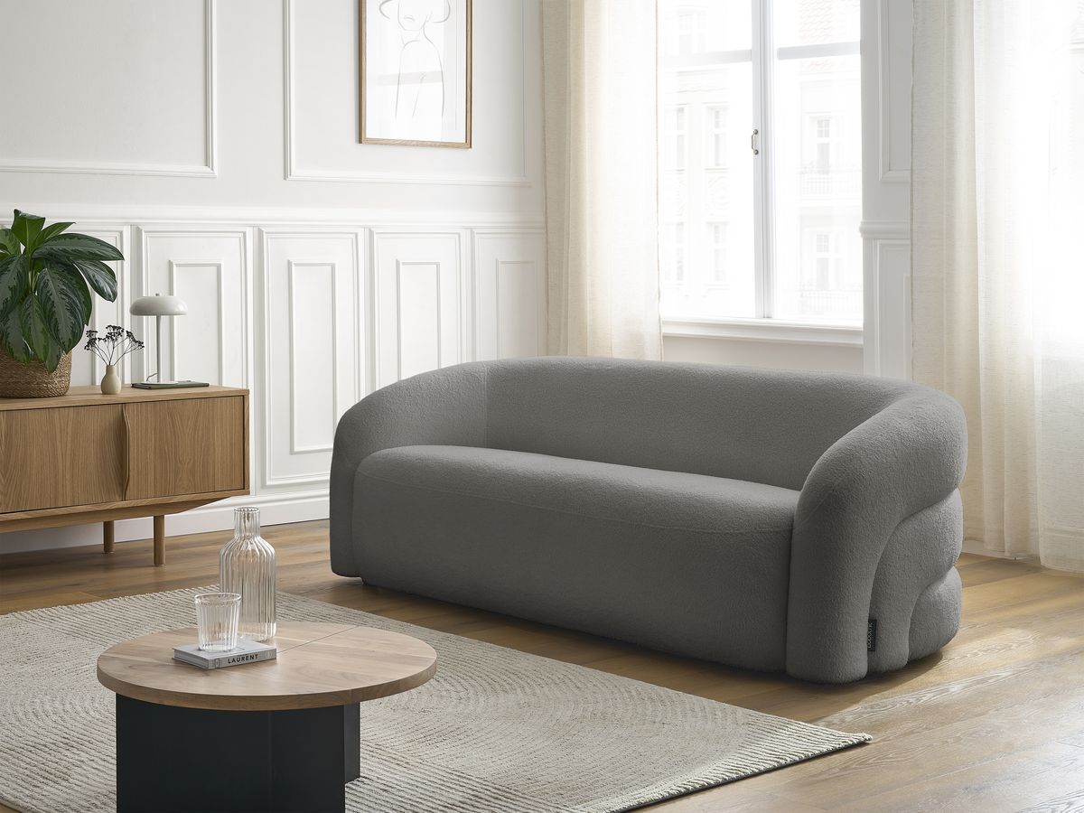 Bobochic Elina Sofa 3-Sitzer Bouclé-Stoff Dunkelgrau