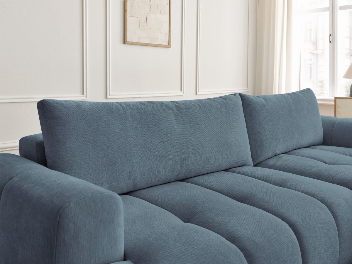 Bobochic Fuji Ecksofa mit Schlaffunktion und Bettkasten und Pouf 292 × 160 cm Stoff Hellblau Ecke rechts