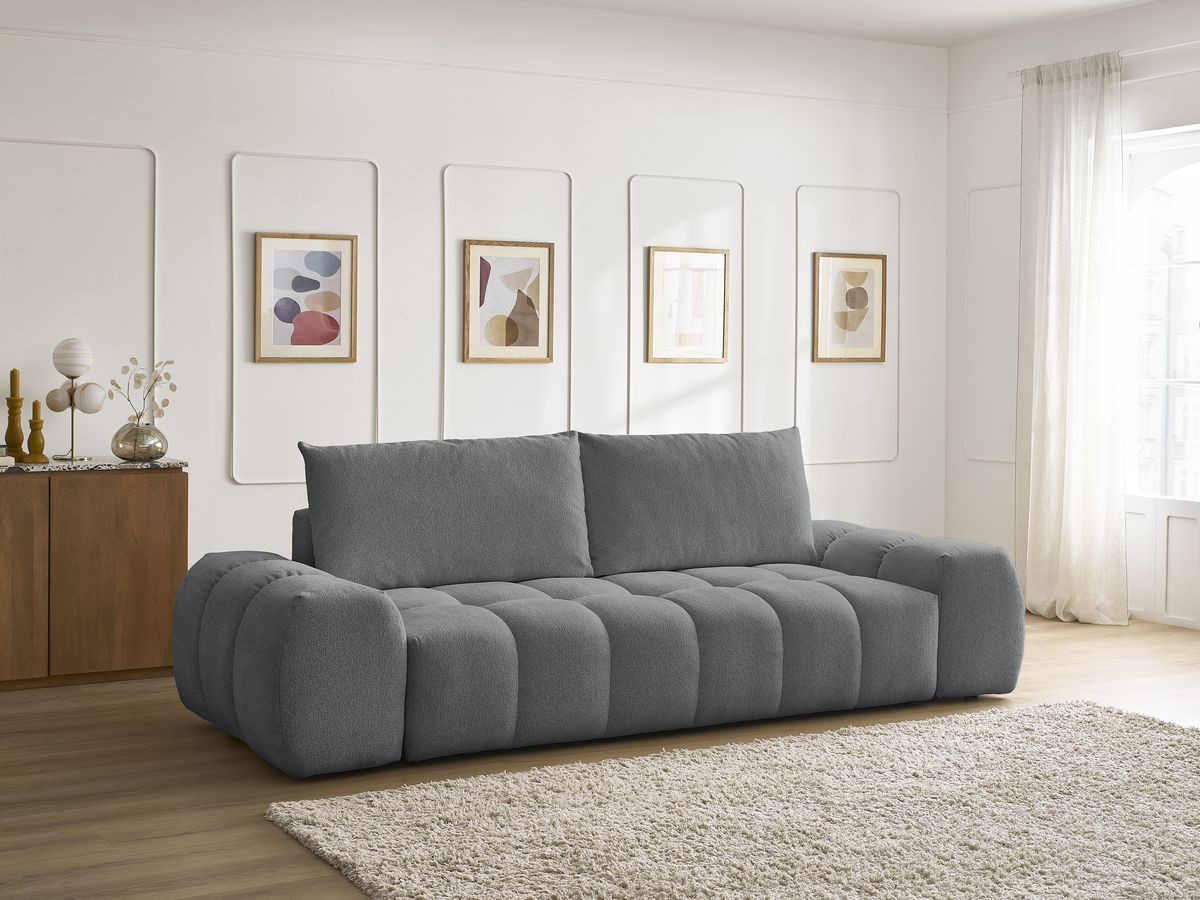 Bobochic Everest Schlafsofa 3-Sitzer mit Bettkasten, 2 Kissen Melange-Stoff Dunkelgrau