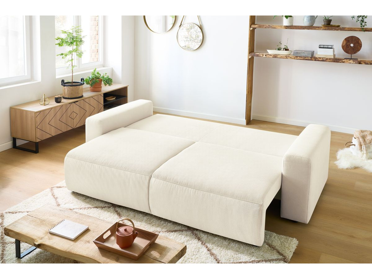 Bobochic Envy Schlafsofa 3-Sitzer mit Bettkasten Cordsamt Beige