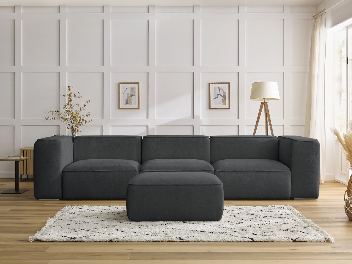 Bobochic Zephyr Sofa 4-Sitzer mit Pouf Strukturstoff Dunkelgrau