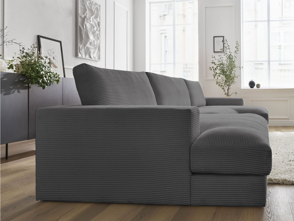 Bobochic Leonard Wohnlandschaft 404 × 159 cm Cordsamt Dunkelgrau