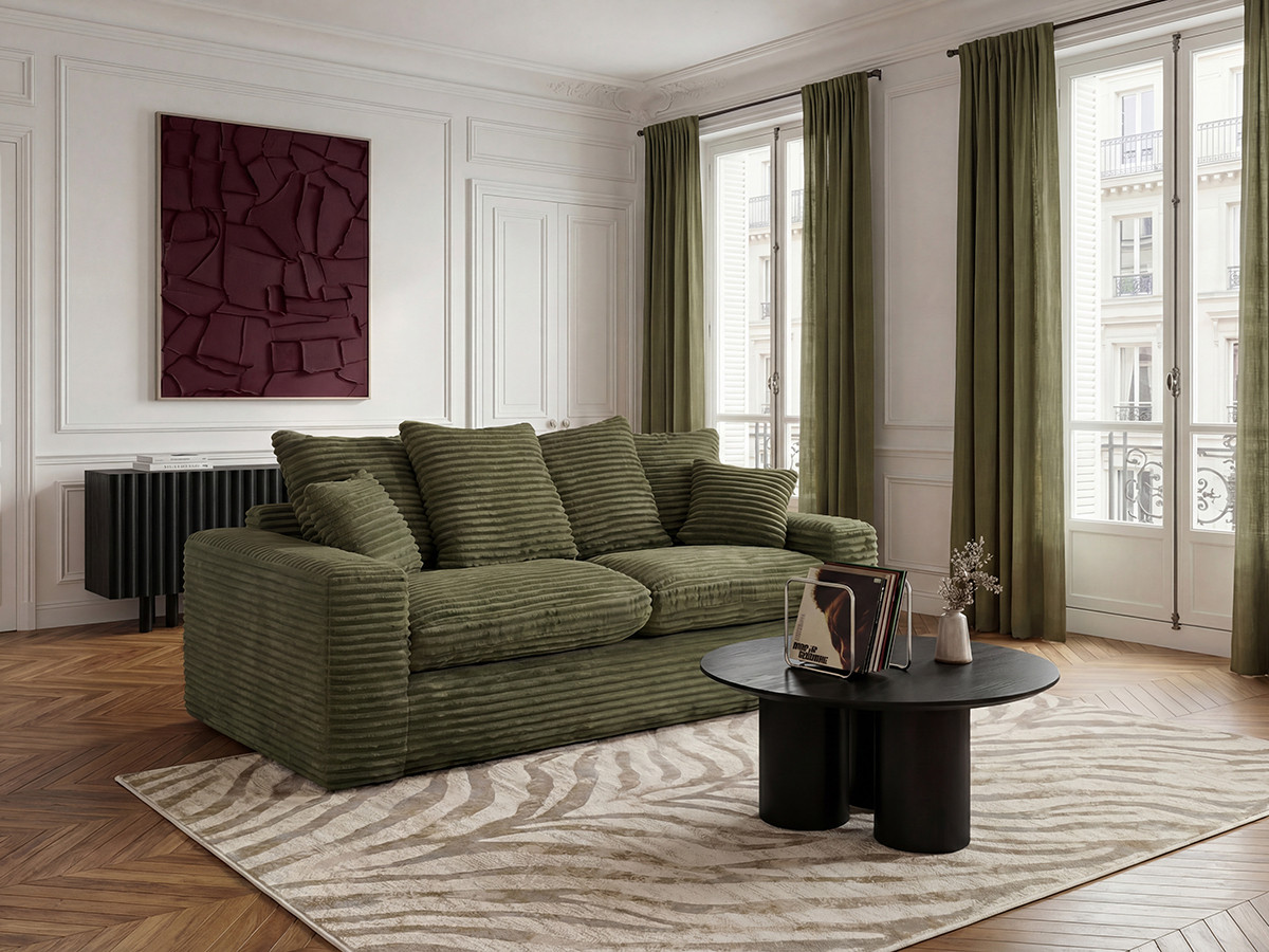 Bobochic Nevada Sofa 2,5-Sitzer Breitcord weich Grün