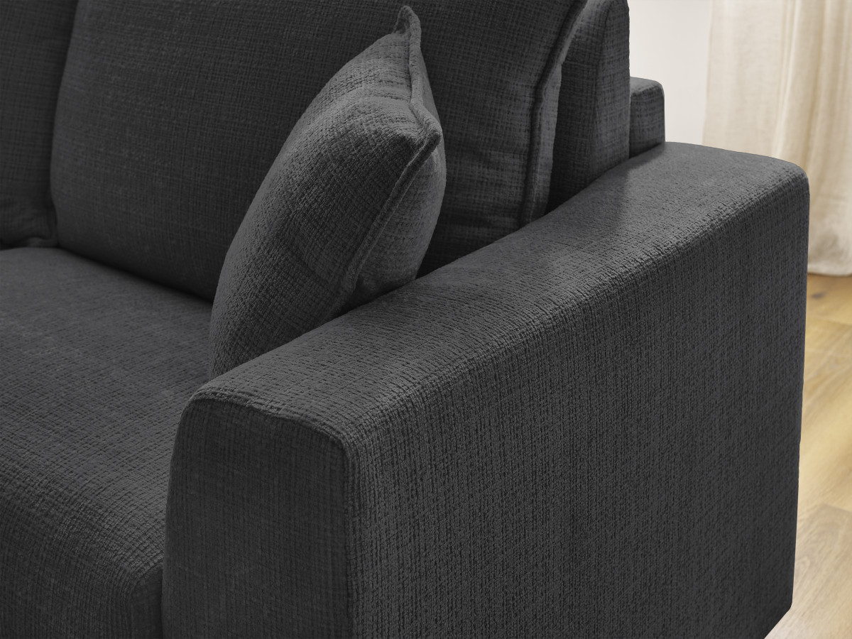 Bobochic Augustin Ecksofa mit Schlaffunktion und Bettkasten Strukturstoff Schwarz, Liegefläche 140 × 200 cm