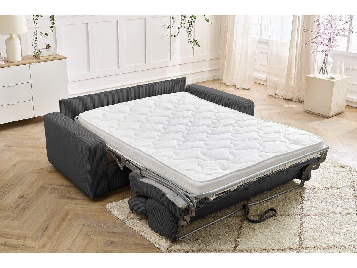 Bobochic Monaco Schlafsofa 3-Sitzer Cordsamt Dunkelgrau, Liegefläche 140 × 190 cm