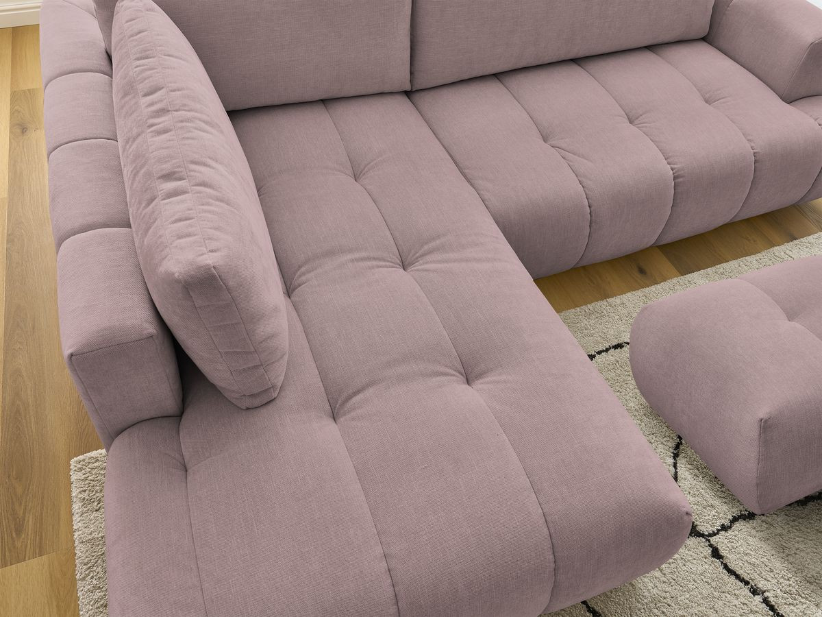 Bobochic Fuji Ecksofa mit Schlaffunktion und Bettkasten und Pouf 282 × 204 cm Stoff Rosa Ecke links