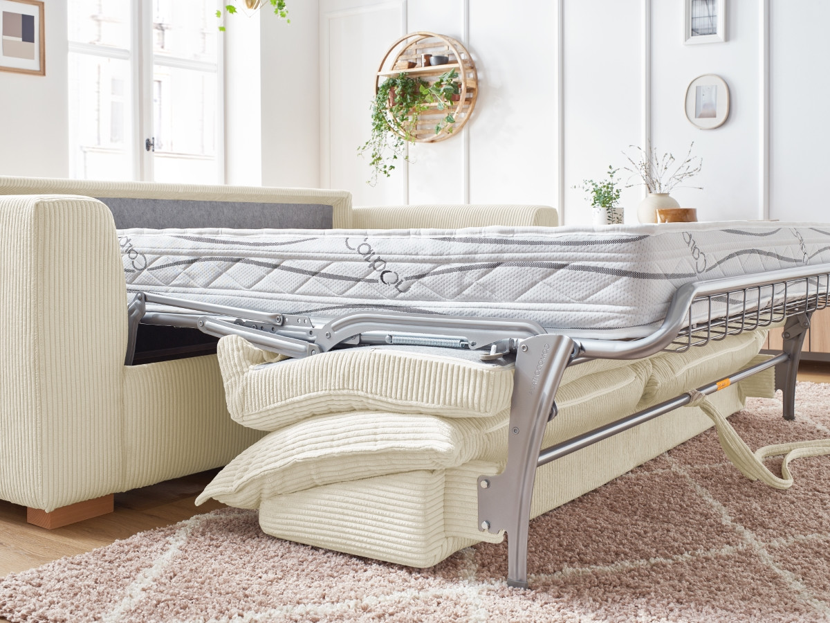 Bobochic Augustin Schlafsofa 3-Sitzer Cordsamt Beige, Liegefläche 140 × 200 cm