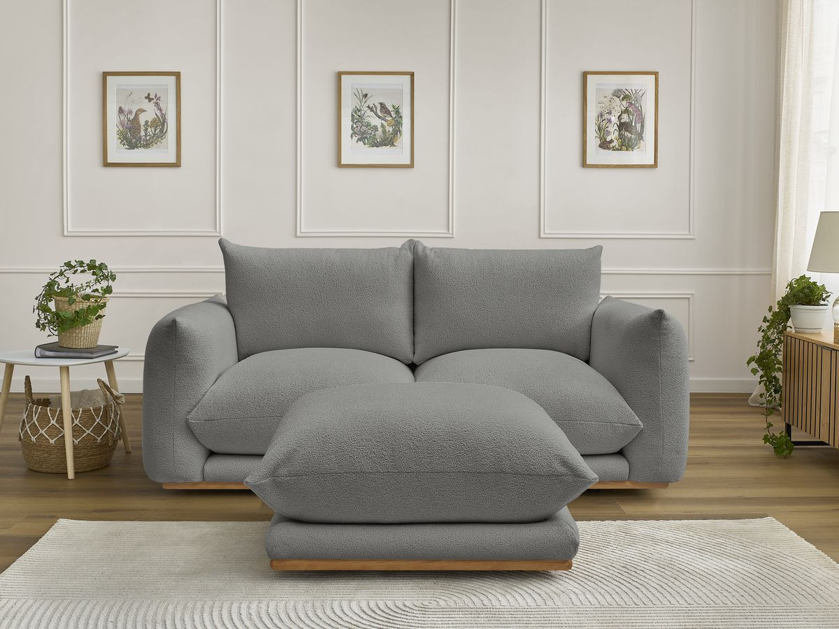 Bobochic Ernest Sofa 3-Sitzer mit Pouf 193 × 106 cm Bouclé-Stoff Dunkelgrau