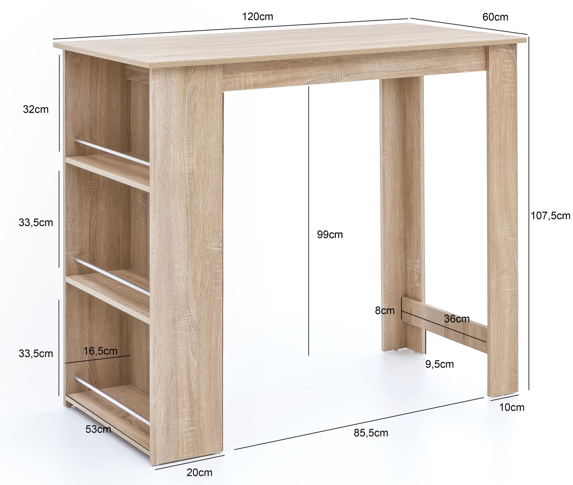 Bartisch Fiska Sonoma 120 × 60 × 107,5 cm
