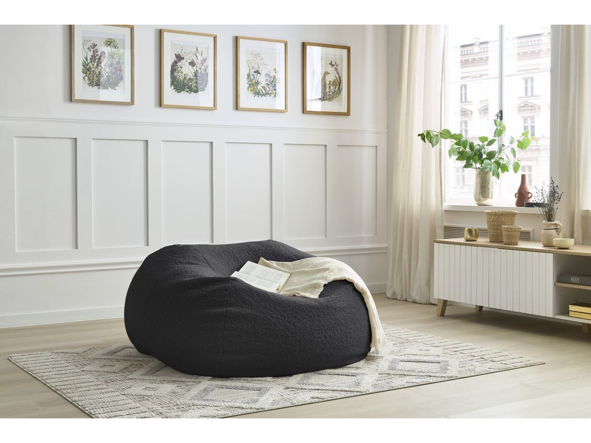 Bobochic Meribel Pouf Bouclé-Stoff Schwarz