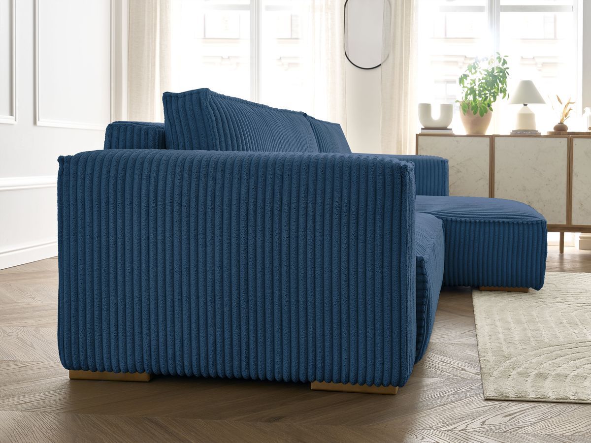 Bobochic Chelsea Ecksofa mit Schlaffunktion und Bettkasten Breitcord weich Dunkelblau