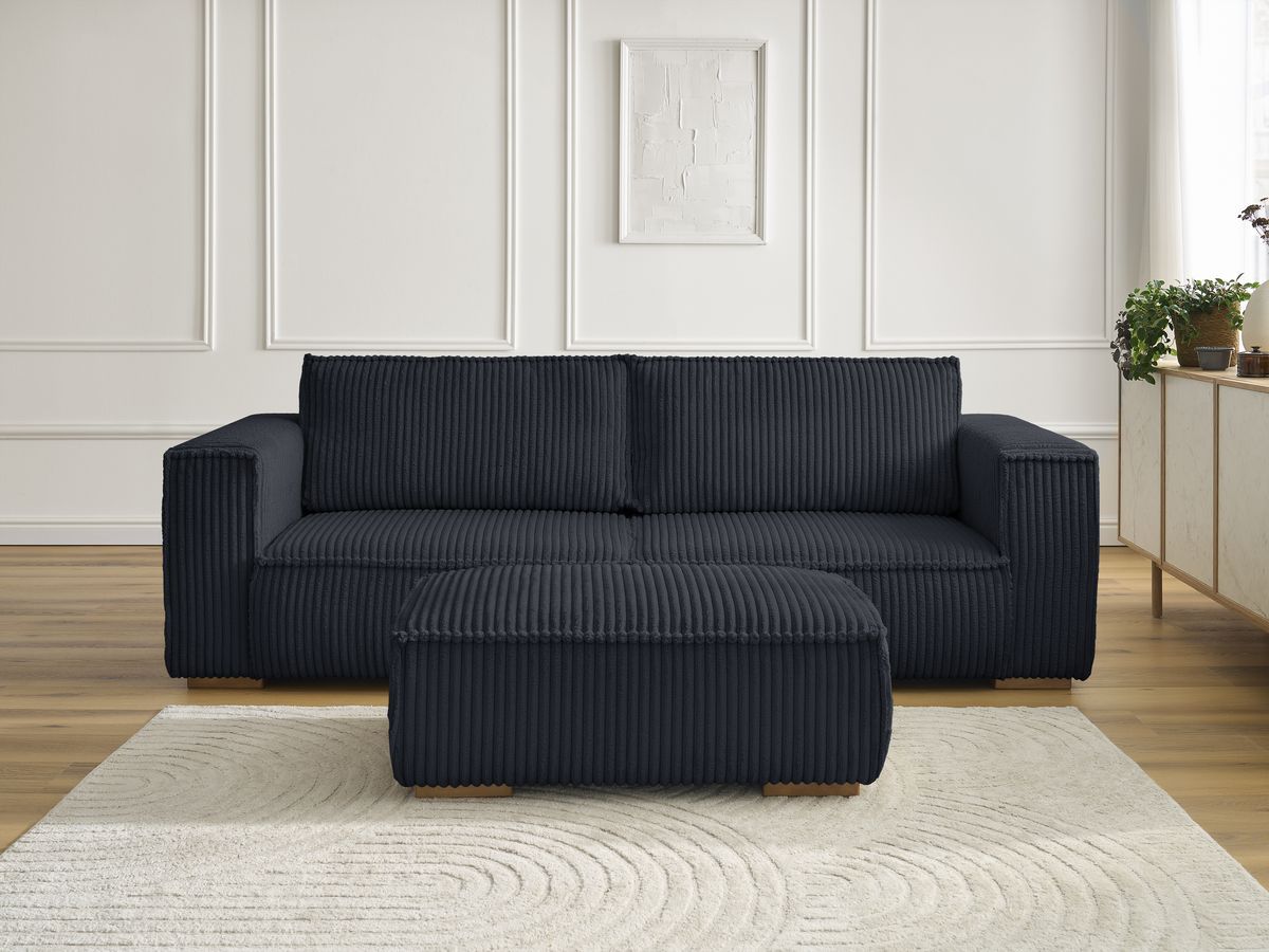 Bobochic Chelsea Sofa 4-Sitzer mit Pouf Breitcord weich Schwarz