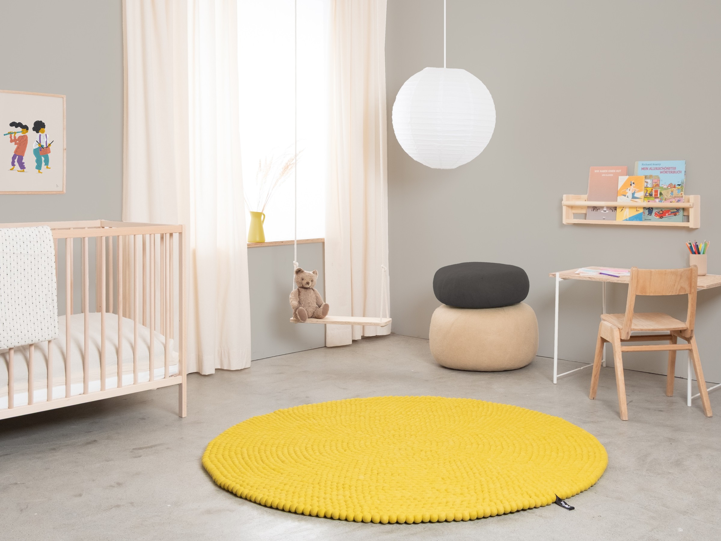 myfelt Kata Filzkugelteppich Gelbgrün rund Ø 50 cm