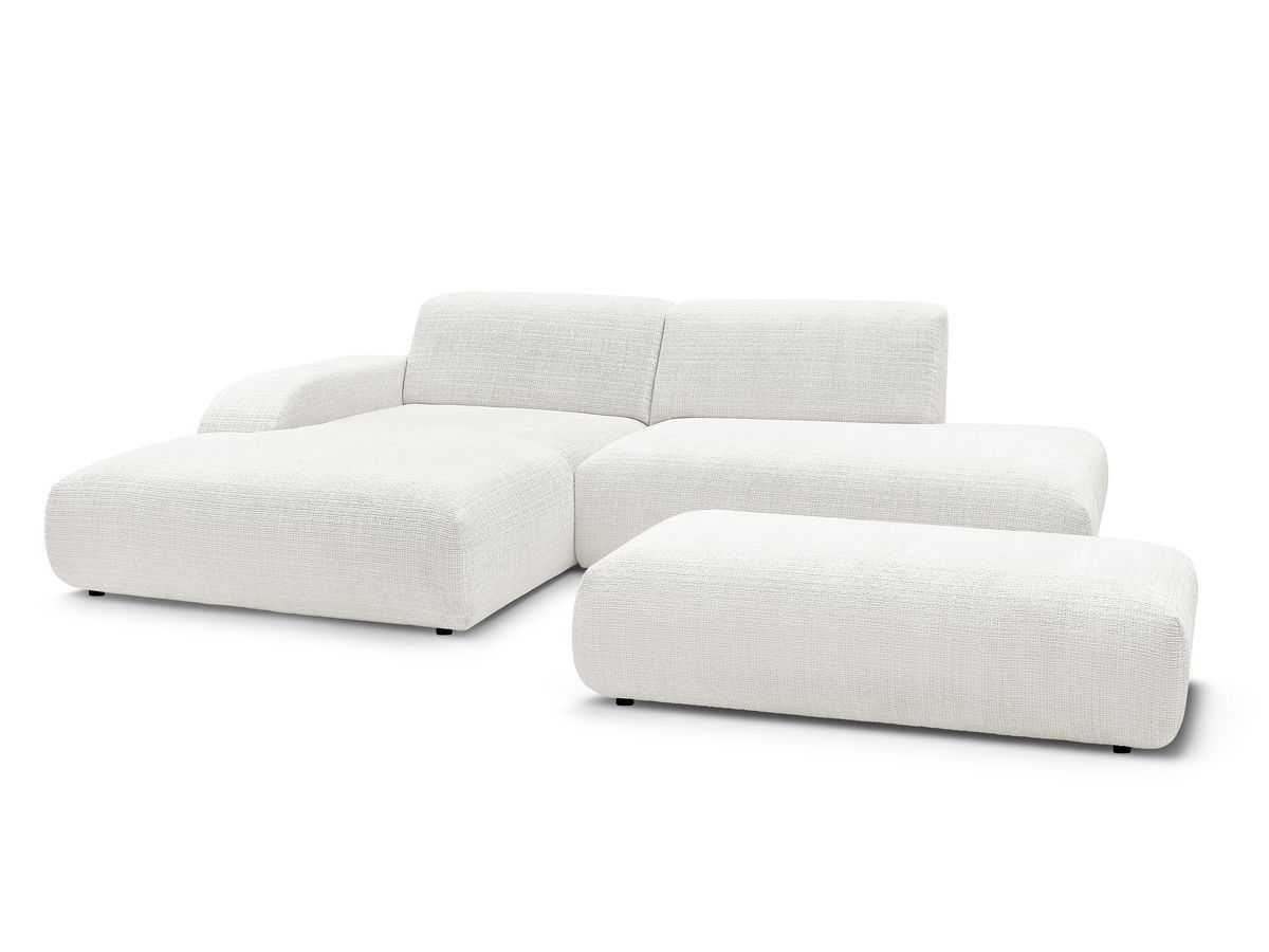 Bobochic Sirius Ecksofa mit Pouf 300 × 170 cm Strukturstoff Weiß Ecke links
