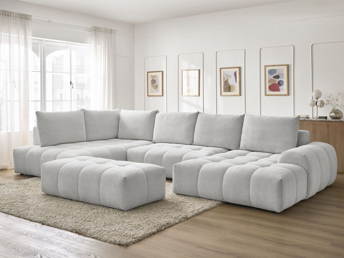 Bobochic Everest Wohnlandschaft mit Pouf, 6 Kissen Melange-Stoff Hellgrau Ecke rechts